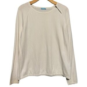 J. McLaughlin Women’s Size L White Cotton Blend Zip Shoulder Long Sleeve Sweater